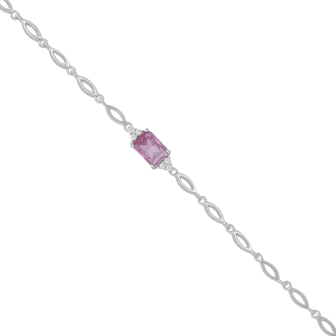 925 Sterling Silver October Month Square Pink Tourmaline Birthstone Bracelet For Women