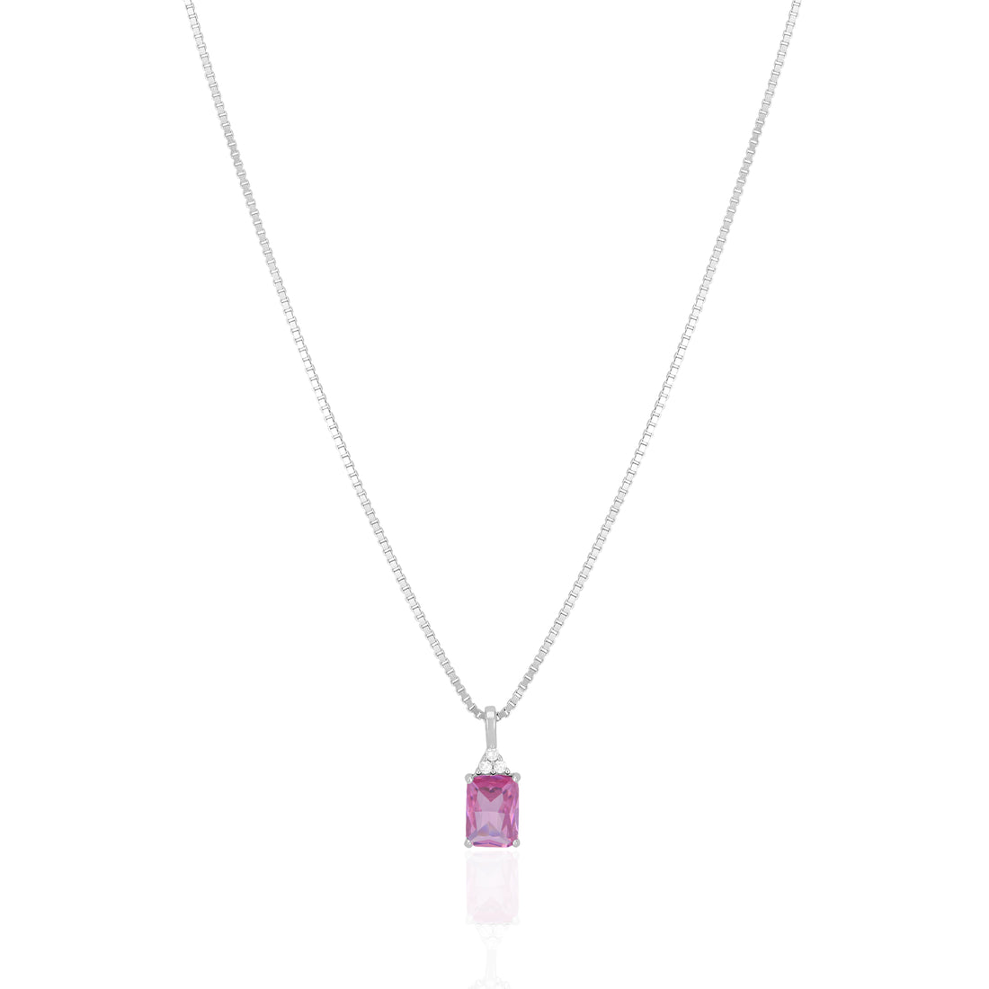 925 Sterling Silver October Month Square Pink Tourmaline Birthstone Chain Pendant For Women