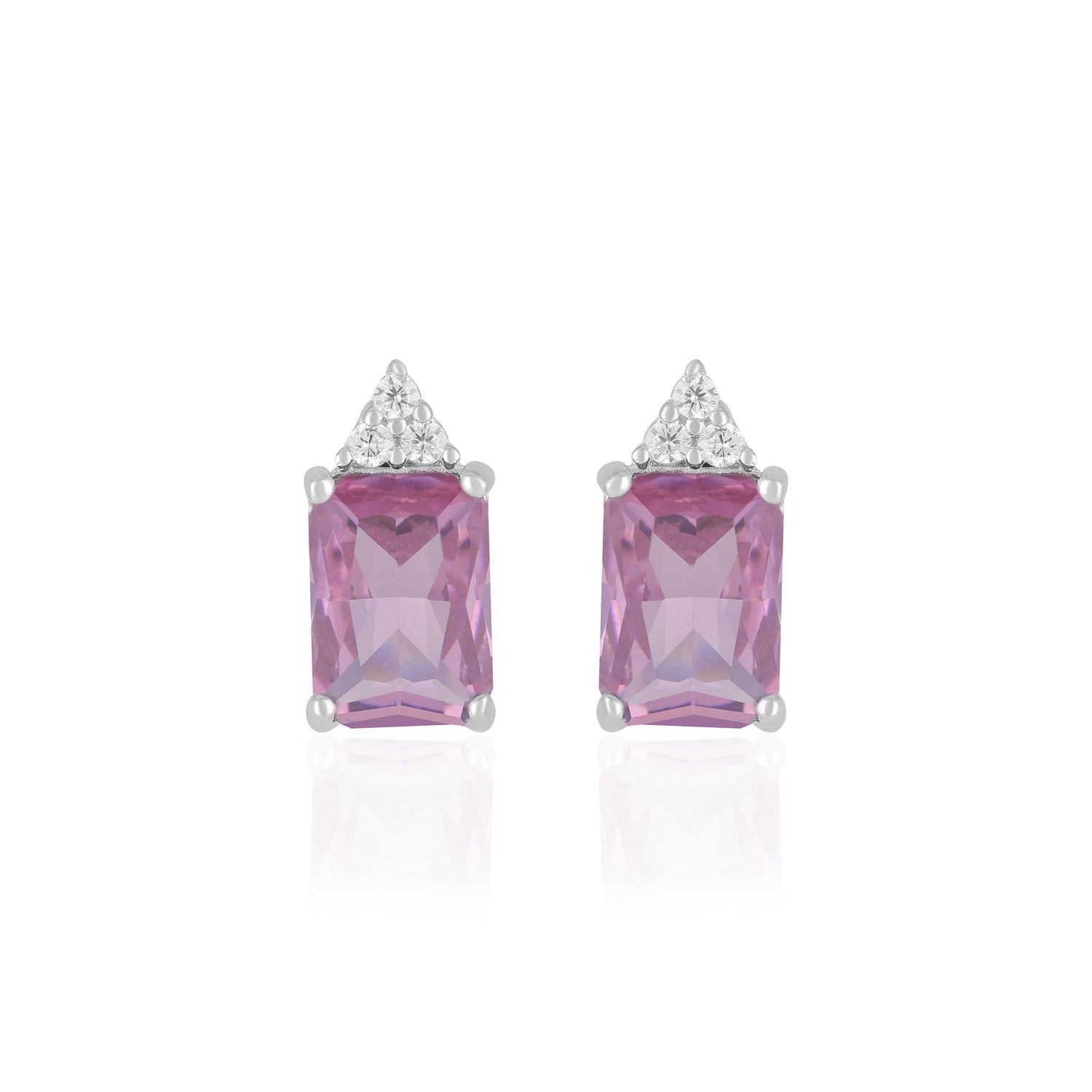 925 Sterling Silver October Month Square Pink Tourmaline Birthstone Stud For Women