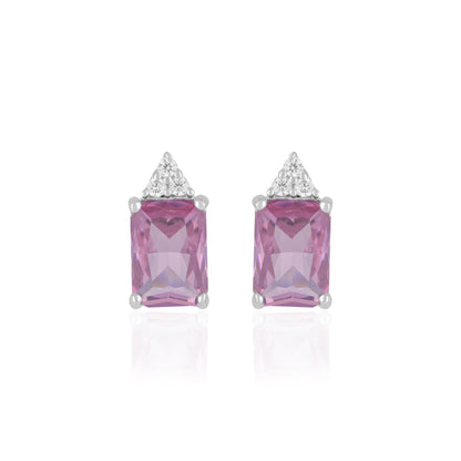 925 Sterling Silver October Month Square Pink Tourmaline Birthstone Stud For Women