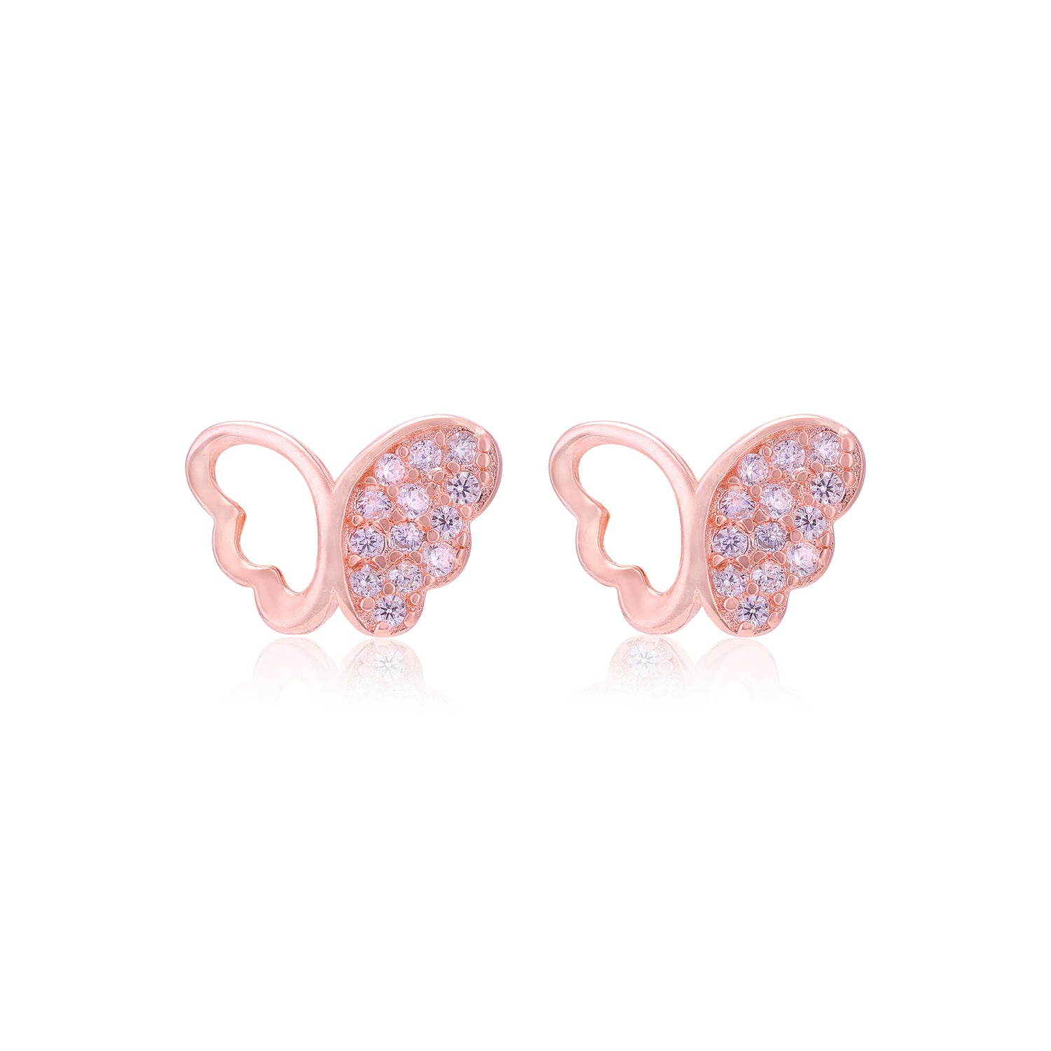 925 Sterling Silver One Side Stoned Feather Butterfly Earrings For Women