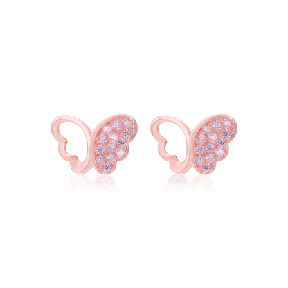925 Sterling Silver One Side Stoned Feather Butterfly Earrings For Women