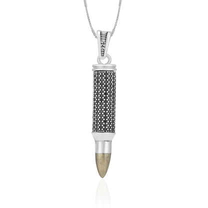 925 Sterling Silver Onyx Firebolt Bullet Pendant for Men