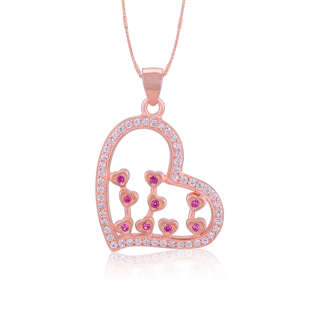 925 Sterling Silver Open Heart Rose Gold Plated  Pink  Miniature Heart Cascade Pendant for Women