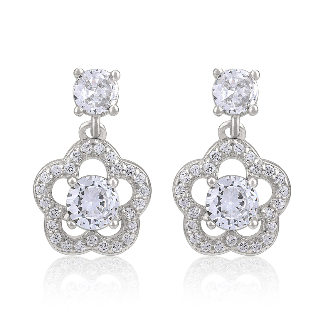925 Sterling Silver Open Petal Flower Dangling Earring for Women