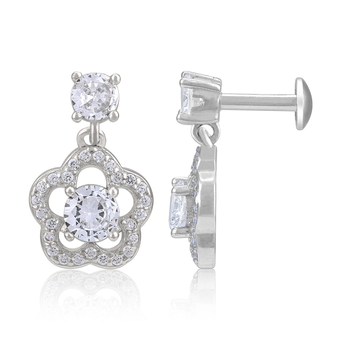 925 Sterling Silver Open Petal Flower Dangling Earring for Women