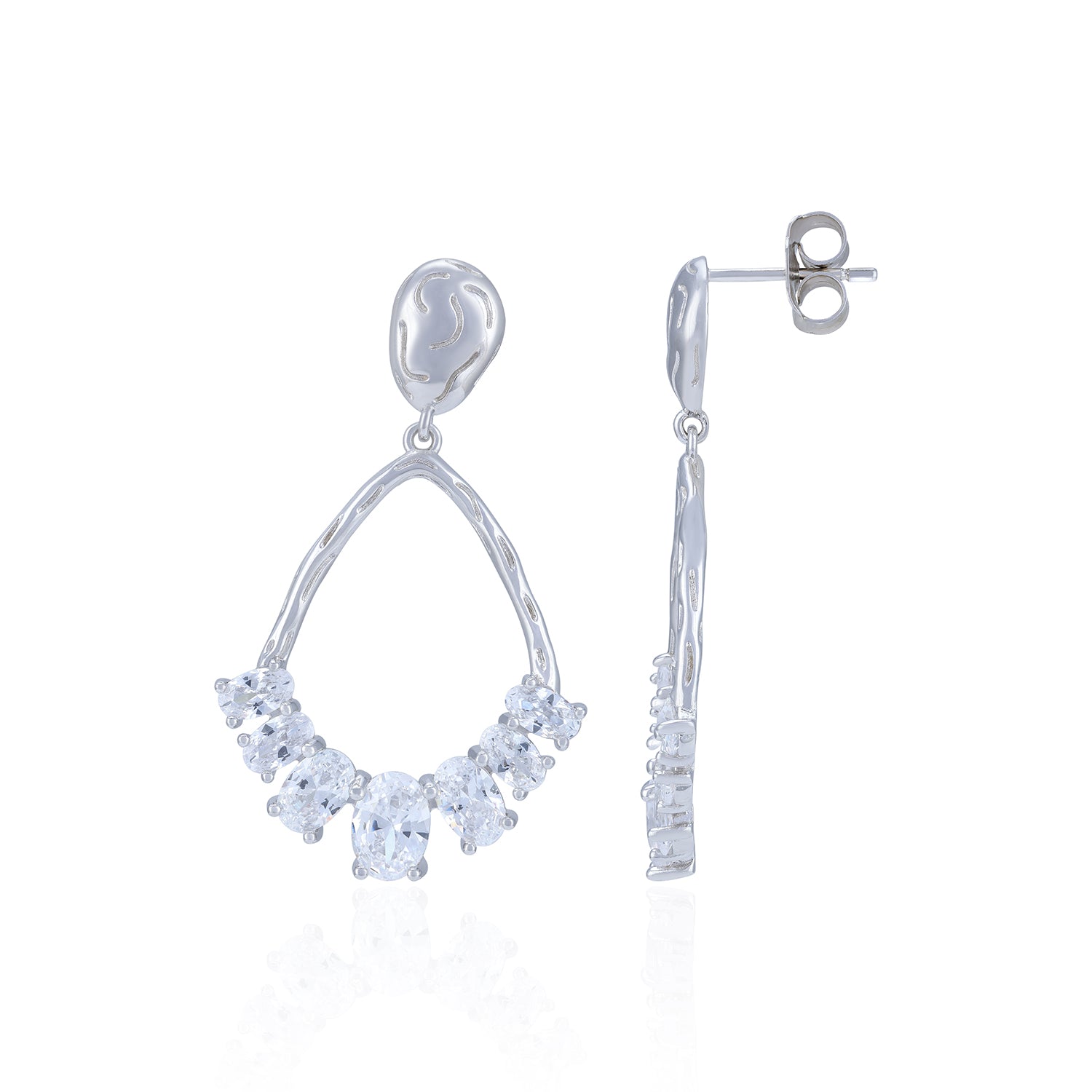 925 Sterling Silver Open Teardrop Cluster Crystal Drop Earring for Women