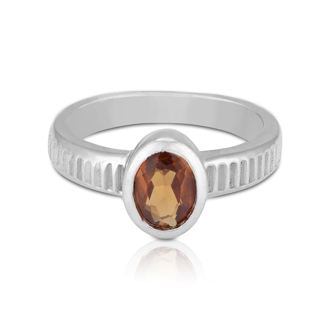 925 Sterling Silver Orange-Brown Garnet Grooved Architectural Band Detailing Ring for Men