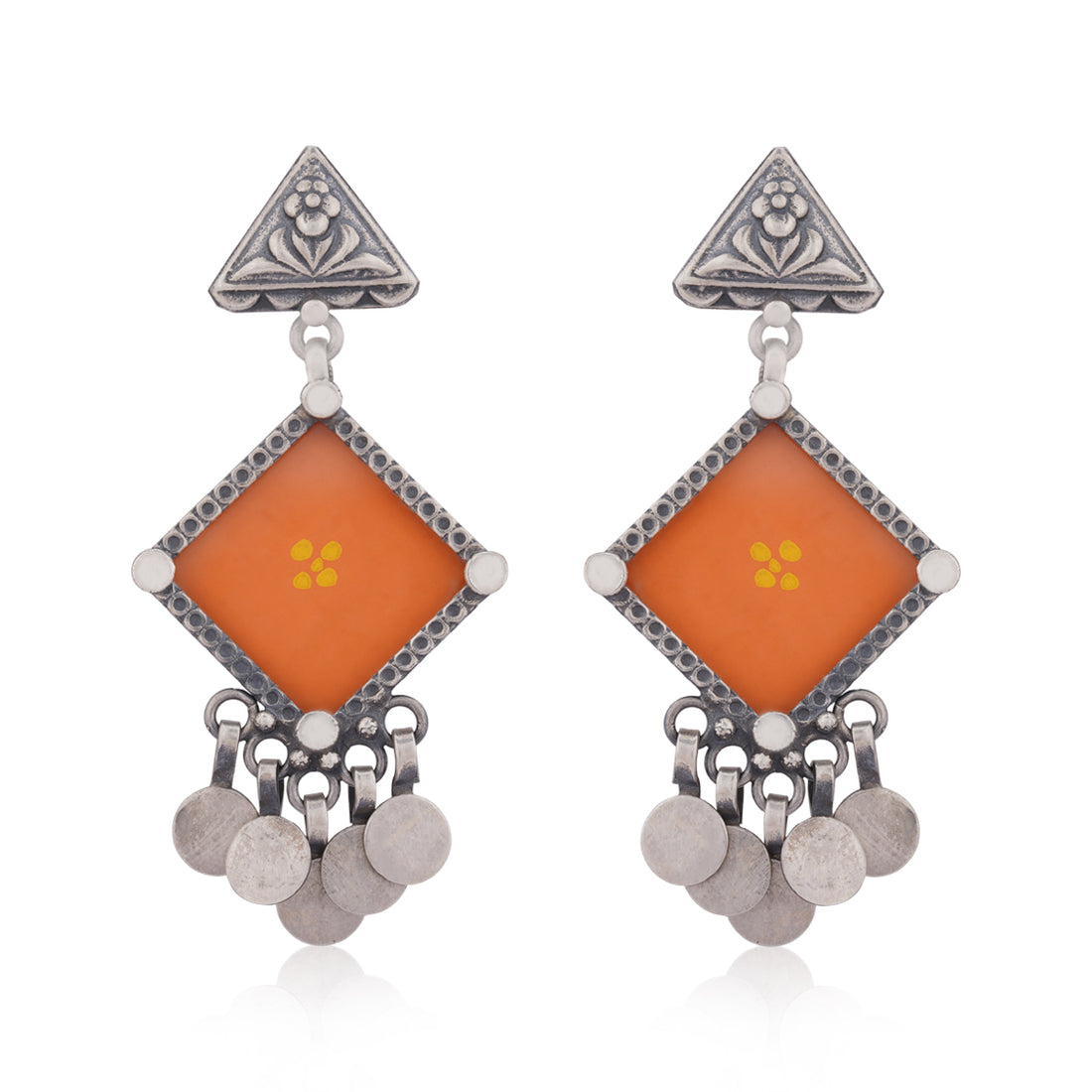 925 Sterling Silver Orange Enamel Earring