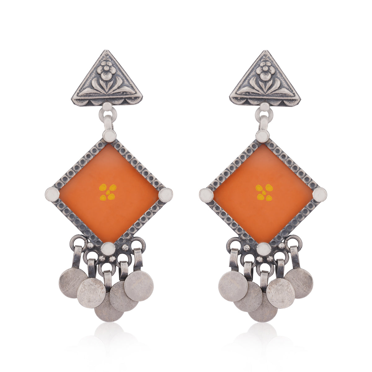 925 Sterling Silver Orange Enamel Earring