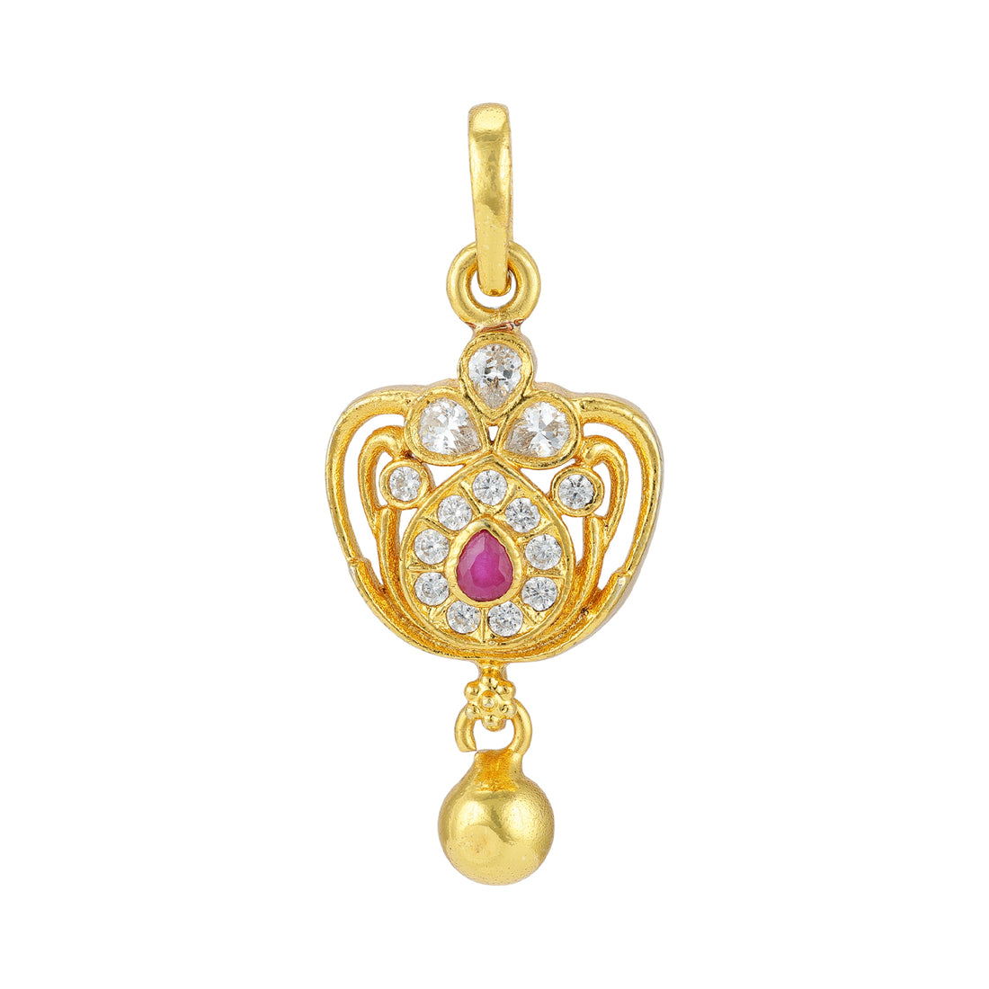 925 Sterling Silver Ornamental Crown Ruby Accents Bell Drop Pendant for Women