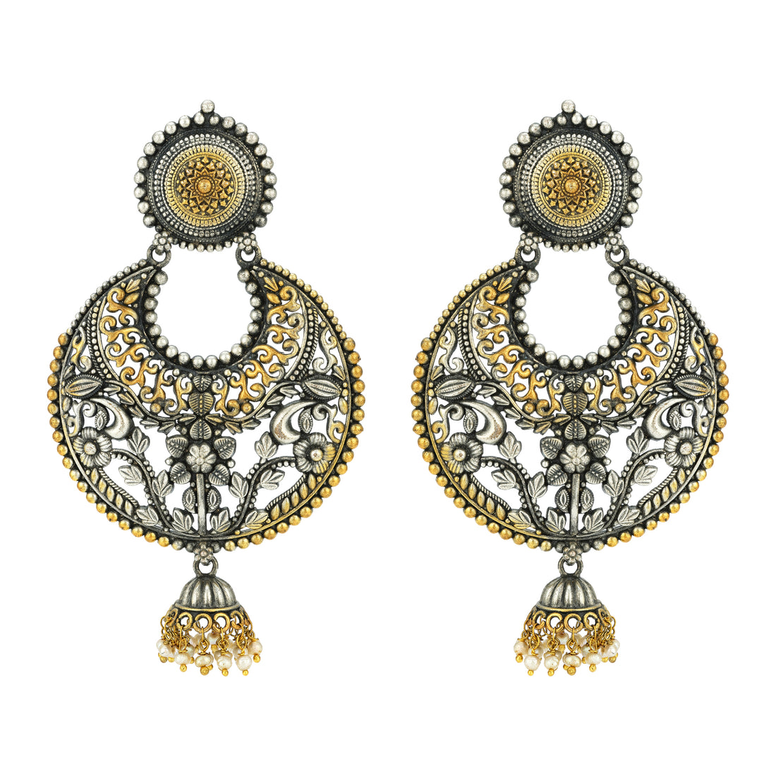 925 Sterling Silver Ornate Dual-Tone Bloom Earrings for Women