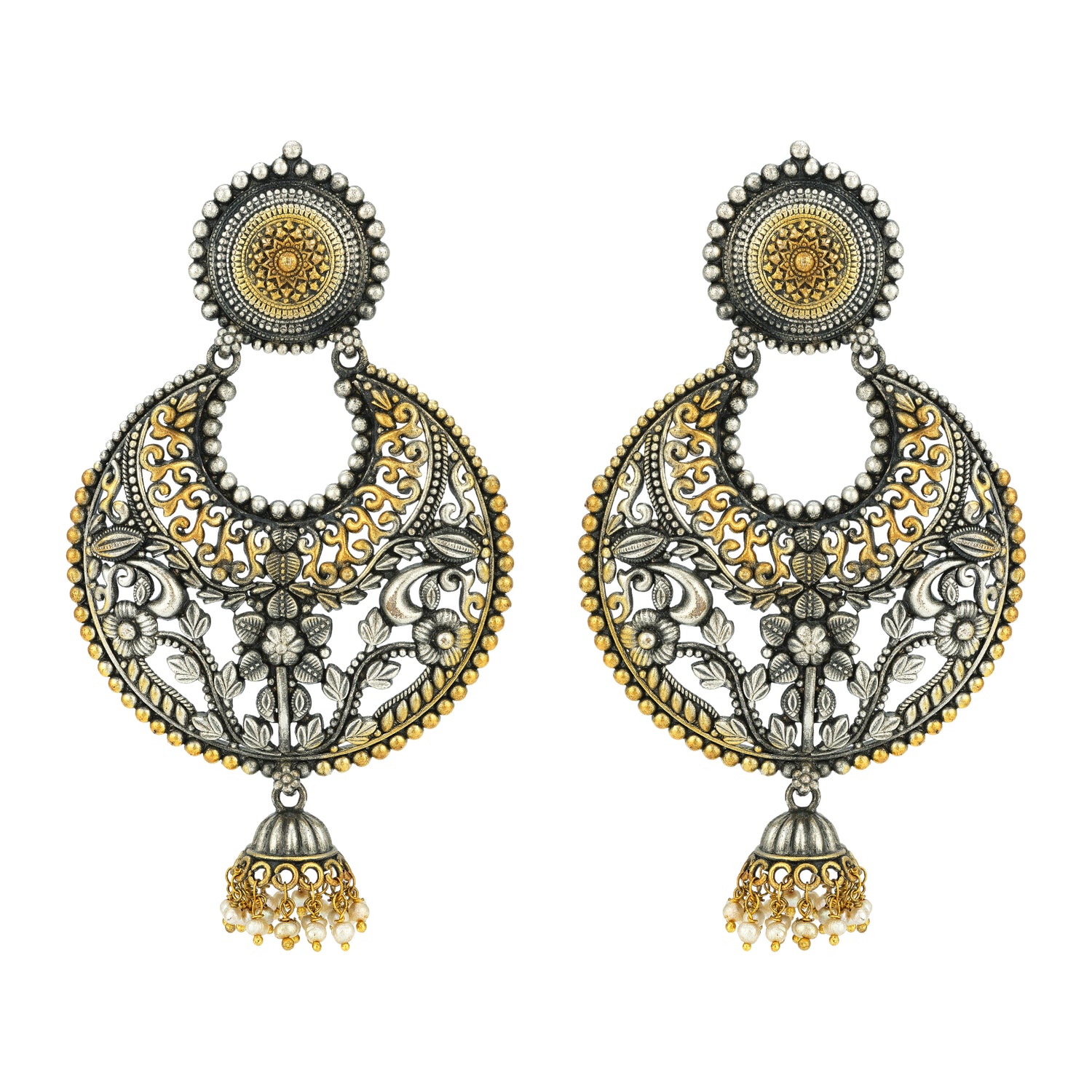 925 Sterling Silver Ornate Dual-Tone Bloom Earrings for Women