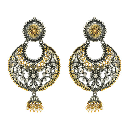 925 Sterling Silver Ornate Dual-Tone Bloom Earrings for Women
