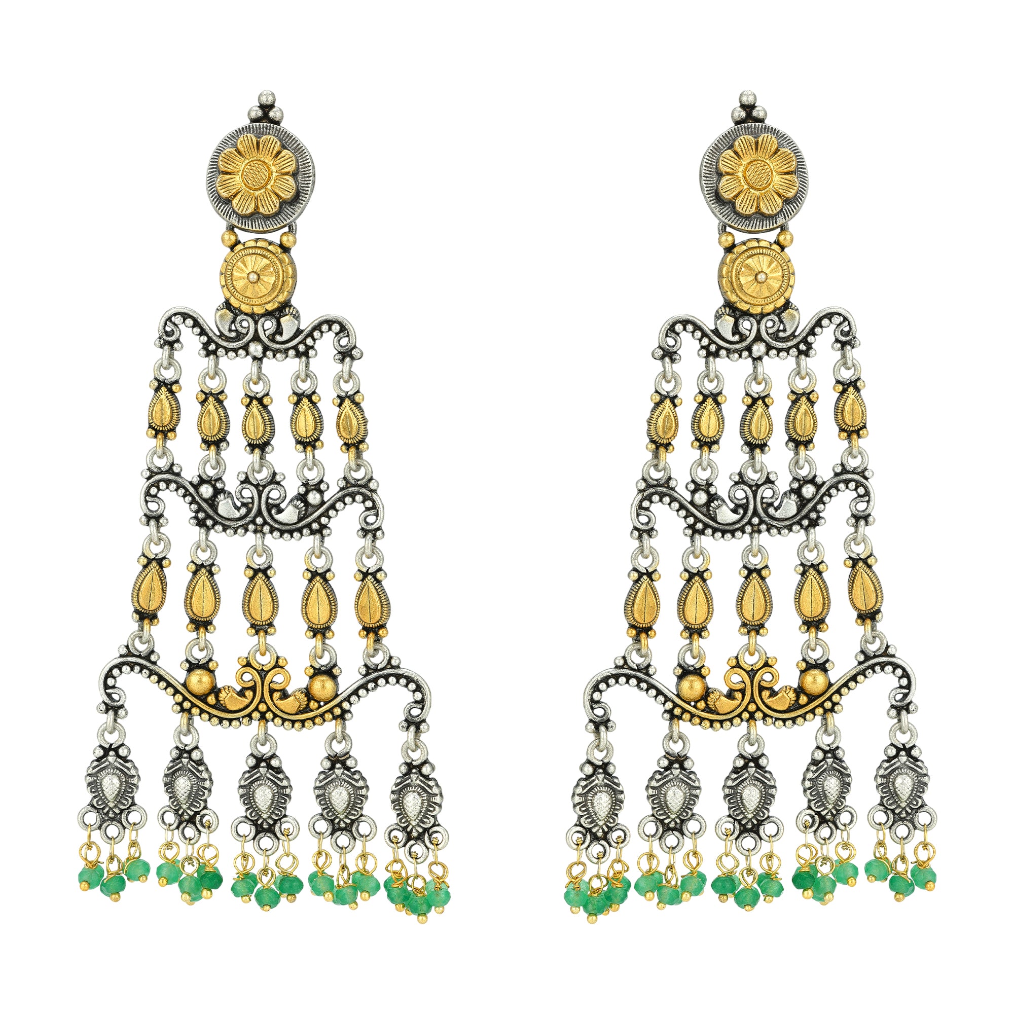 925 Sterling Silver Ornate Gold Green Symphony for women