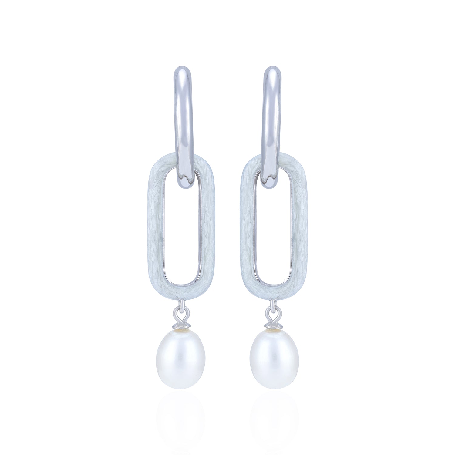 925 Sterling Silver Oval Link Pearl Accent Drop Earring for Women