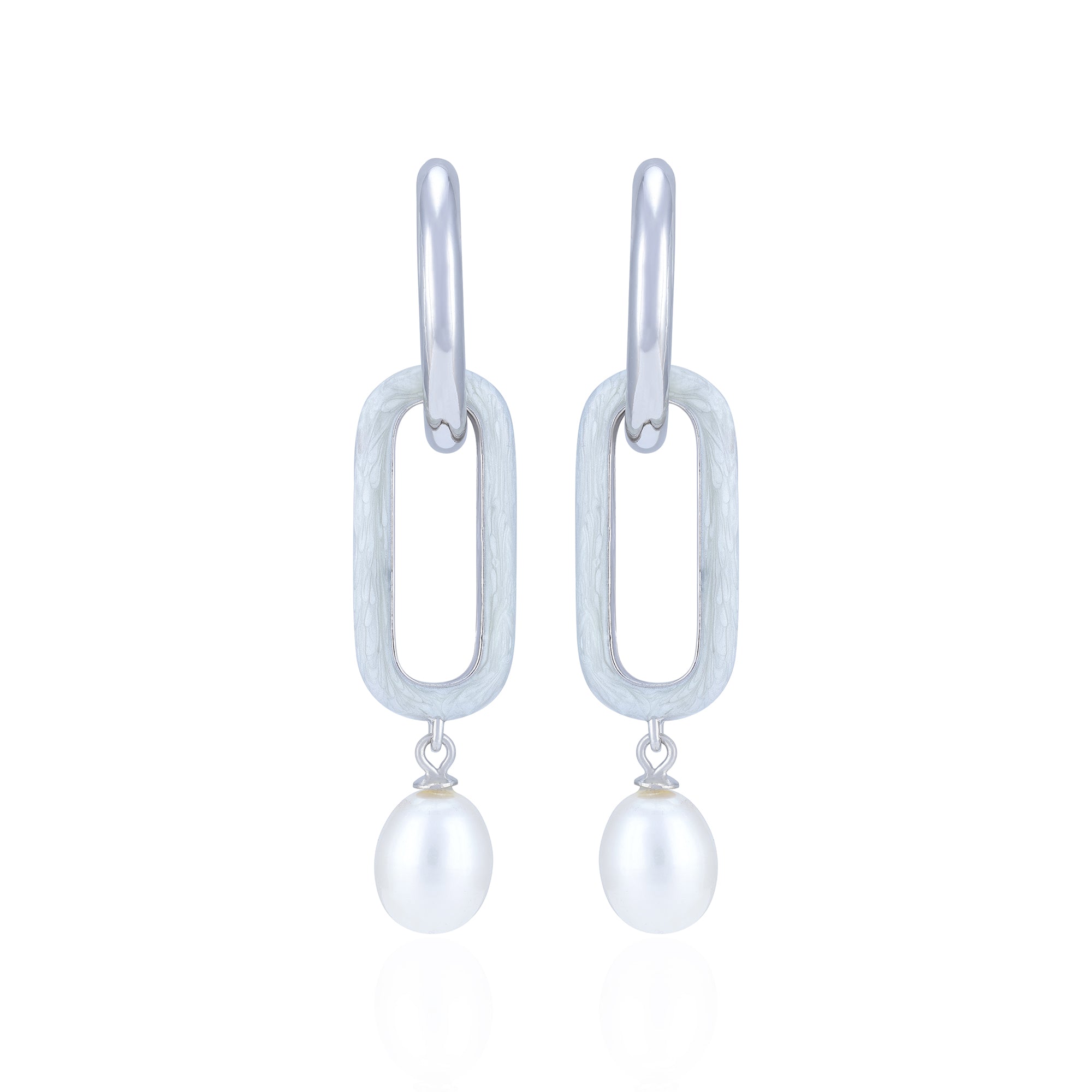925 Sterling Silver Oval Link Pearl Accent Drop Earring for Women