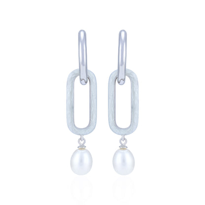 925 Sterling Silver Oval Link Pearl Accent Drop Earring for Women