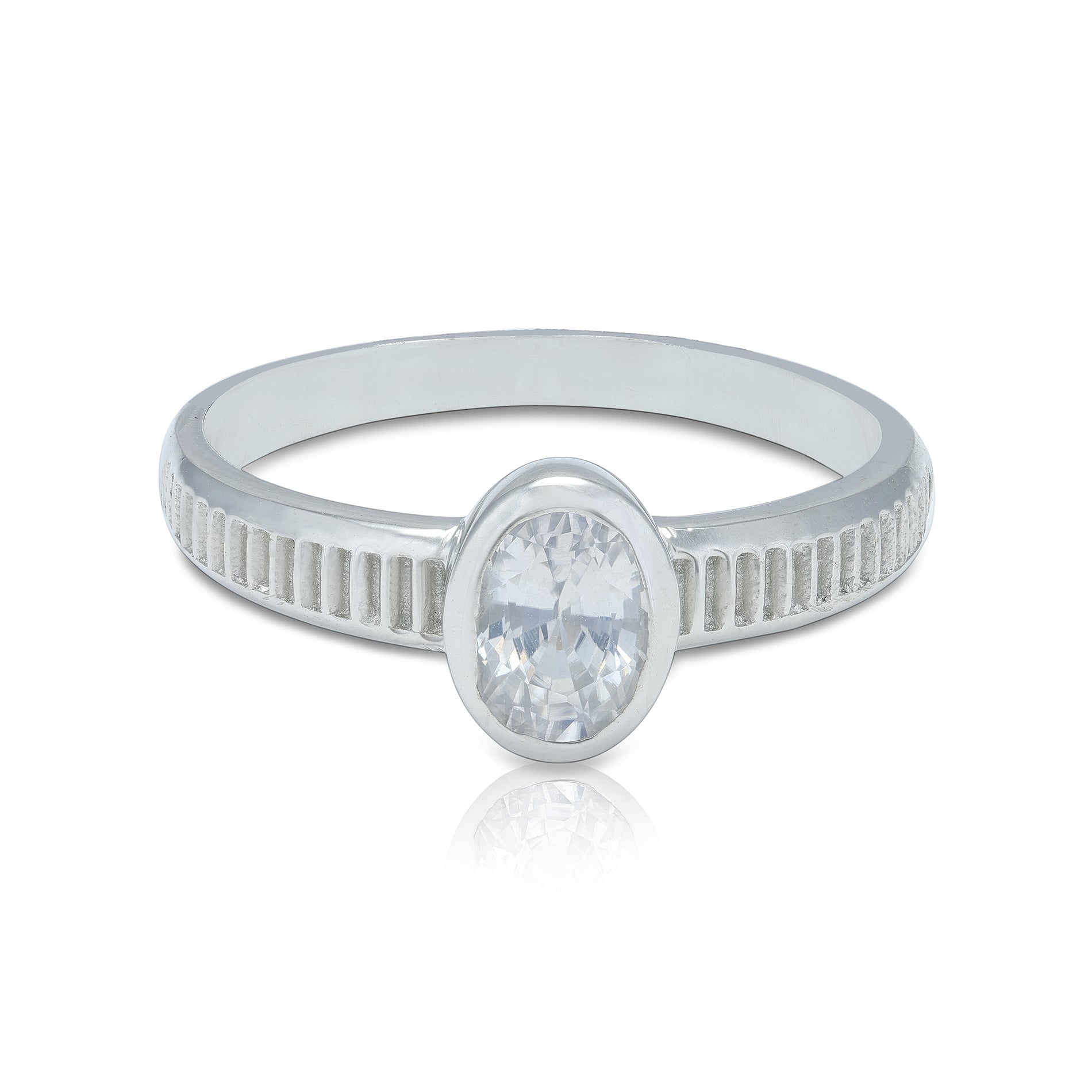 925 Sterling Silver Oval White Stone Rhodium Plated Bezel Setting Ring for Men