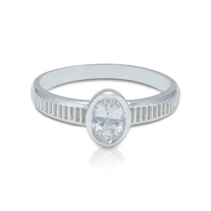 925 Sterling Silver Oval White Stone Rhodium Plated Bezel Setting Ring for Men