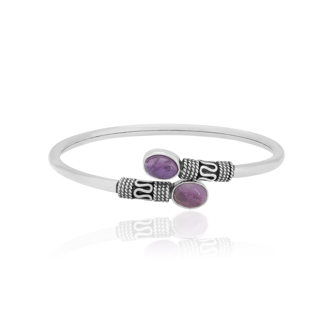 925 Sterling Silver Oxidised Amethyst Kada for Women