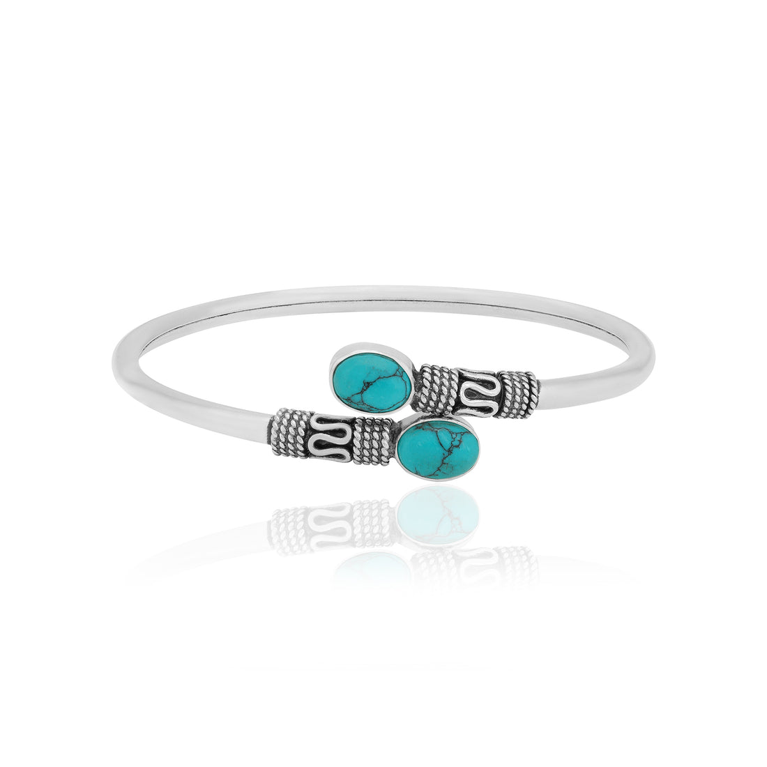 925 Sterling Silver Oxidised Turquoise Kada for Women