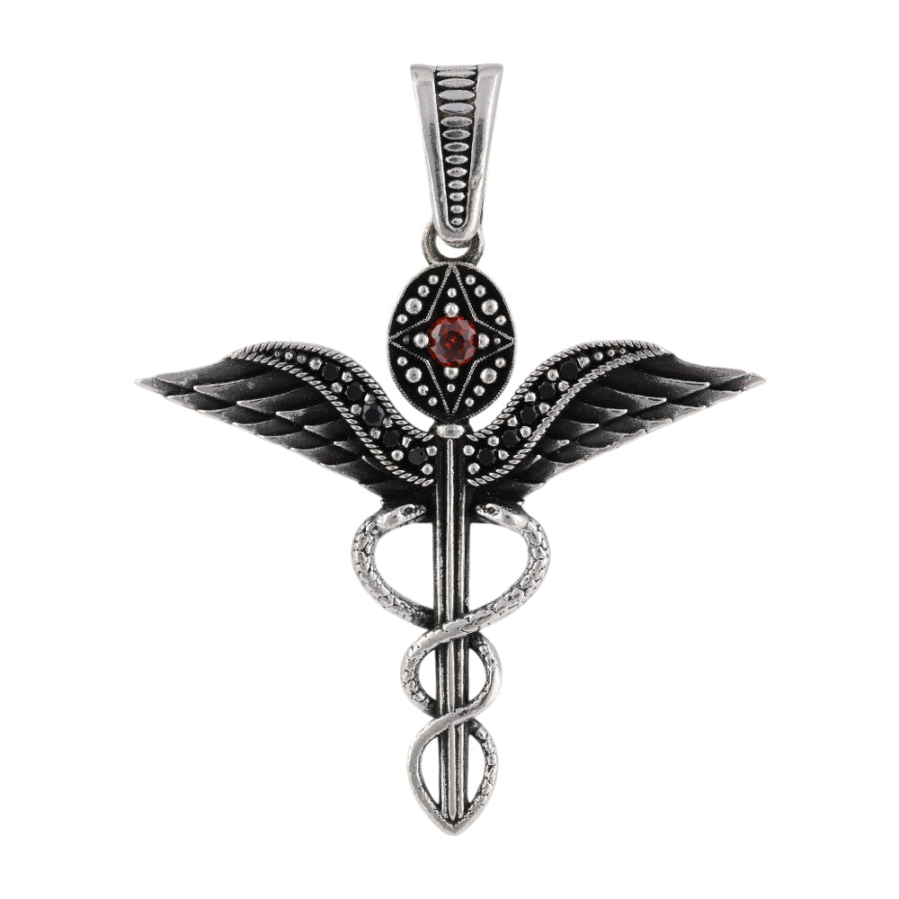 925 Sterling Silver Oxidized Caduceus Symbol Pendants for Men