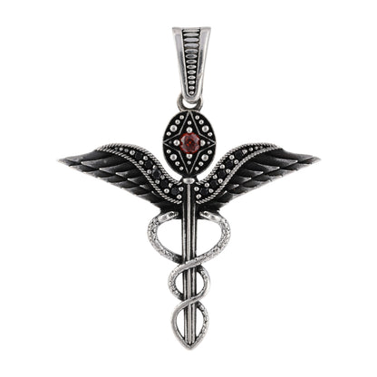 925 Sterling Silver Oxidized Caduceus Symbol Pendants for Men