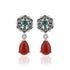 925 Sterling Silver Oxidized Floral Green Stone Red Drop Earrings For Women