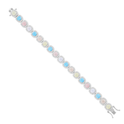 925 Sterling Silver Pastel Prism Halo Square Cut Rhodium Plated Bracelet for Women