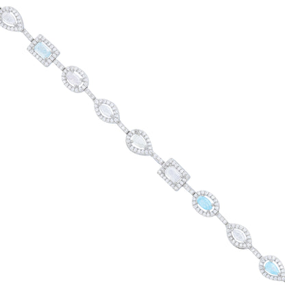 925 Sterling Silver Pastel Rainbow Mixed Shape Halo Bracelet for Women