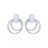 Pair of silver hoop earrings with small stones on a white background