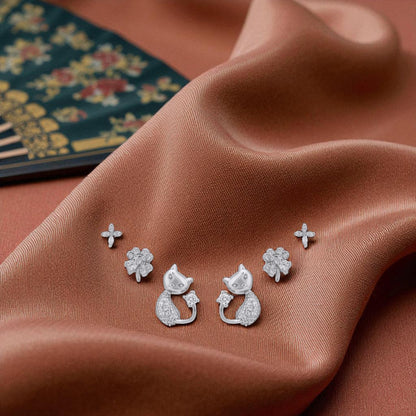 925 Sterling Silver Paw &amp; Petals Multi-Pierced Ear Set for Women