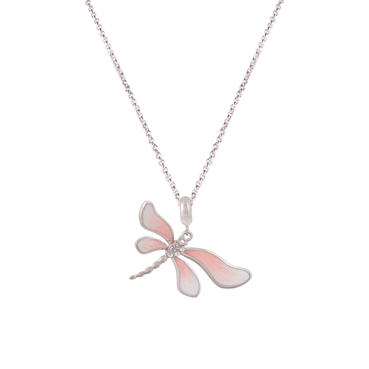 925 Sterling Silver Peach Dragon Fly Pendant
