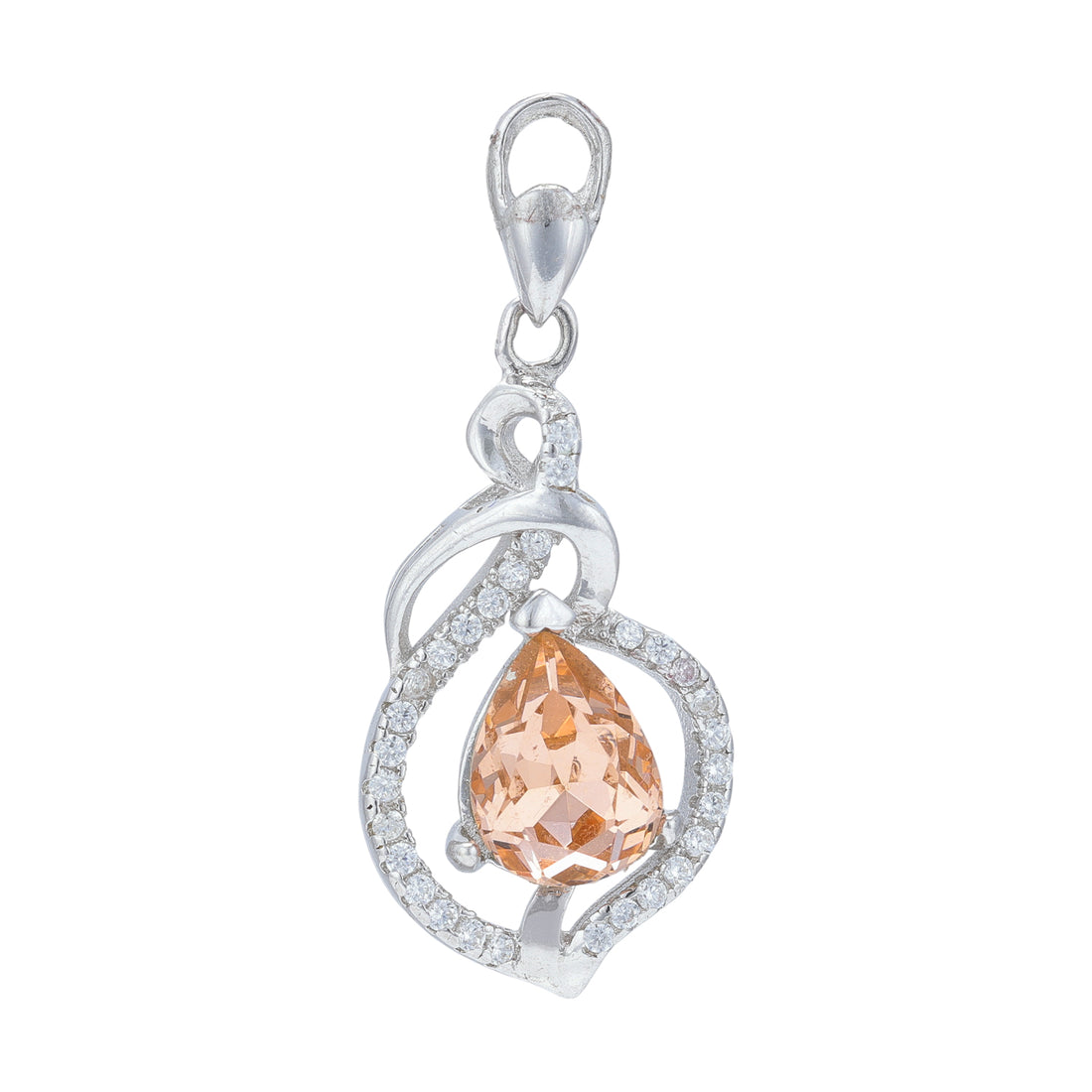 925 Sterling Silver Peach Teardrop Twisted Infinity Loop Pendant for Women