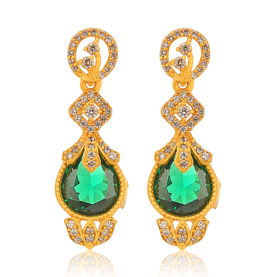 925 Sterling Silver Pear Shaped Emerald Vintage Earrings For women