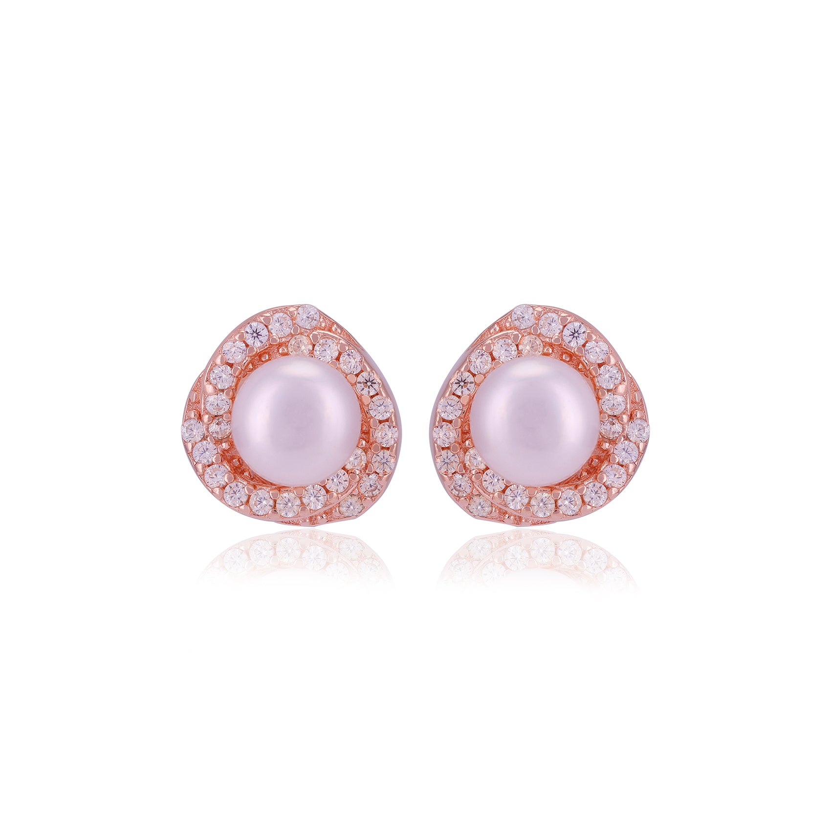 925 Sterling Silver Pearl Centred Side stones Earrings For Women