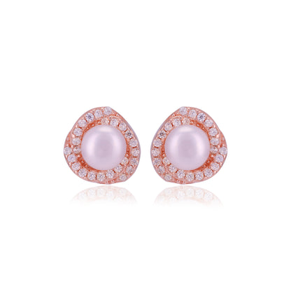 925 Sterling Silver Pearl Centred Side stones Earrings For Women