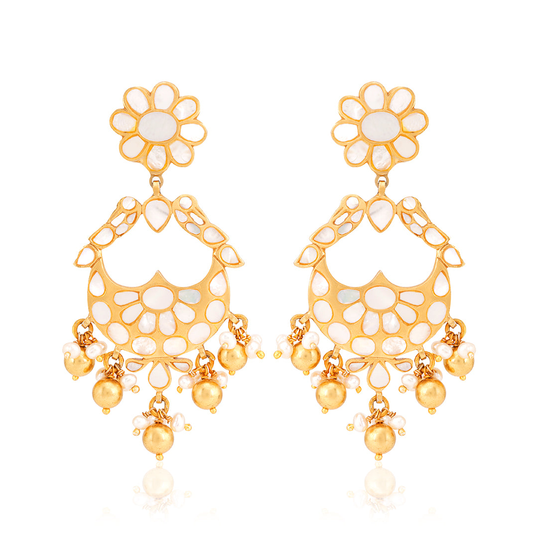 925 Sterling Silver Pearl Chandelier Gold plated Earrings