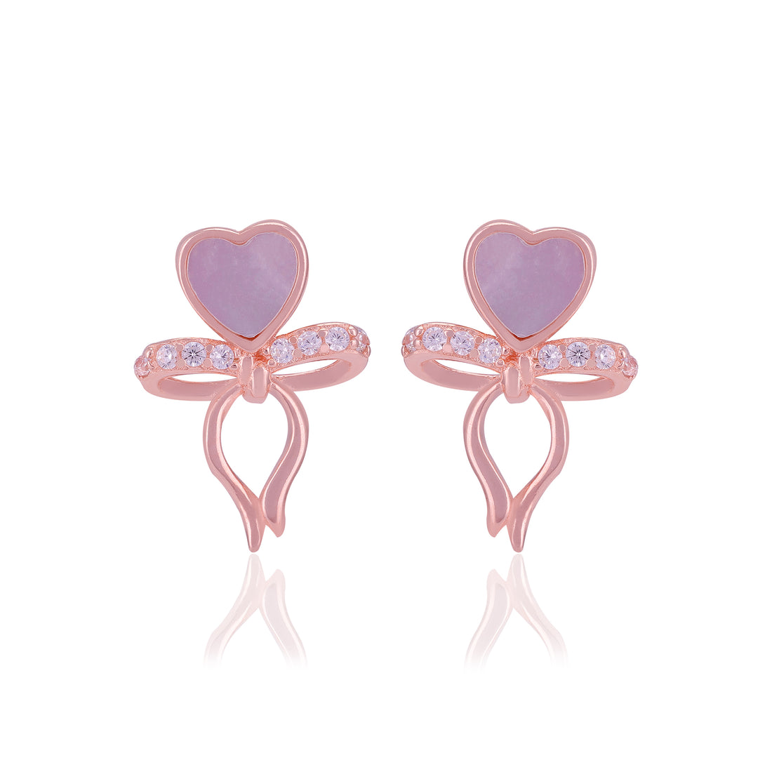 925 Sterling Silver Pearl Heart Bow Drop Earrings For Women