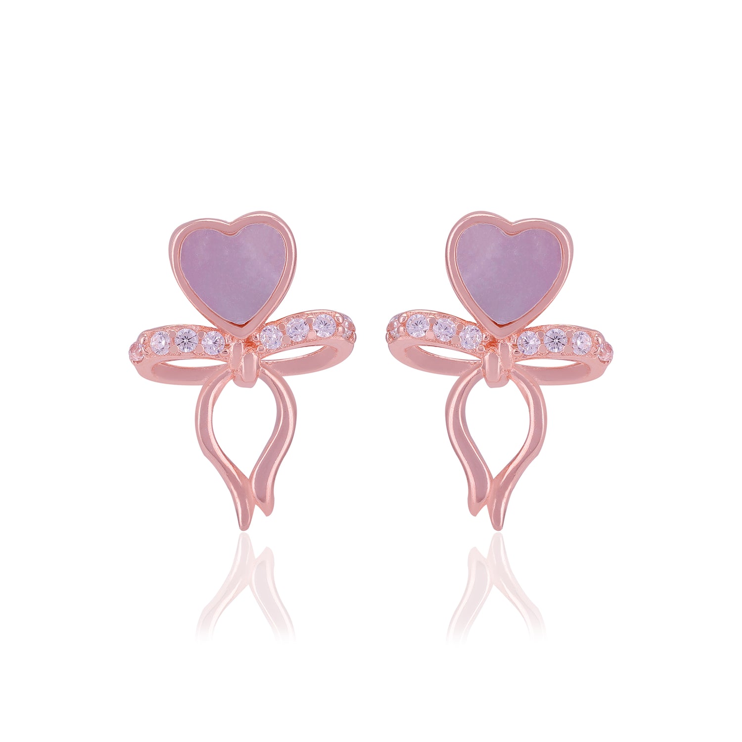 925 Sterling Silver Pearl Heart Bow Drop Earrings For Women