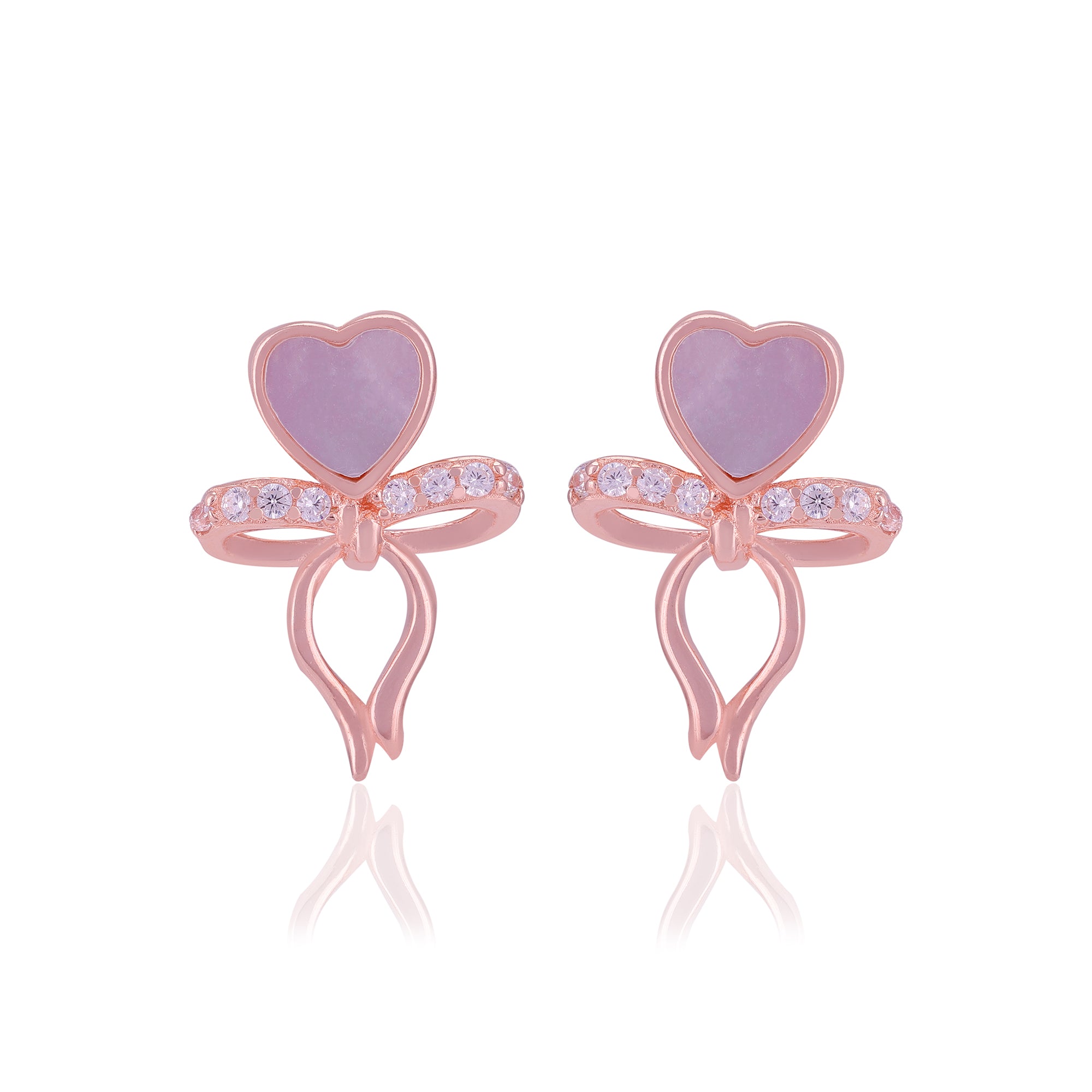 925 Sterling Silver Pearl Heart Bow Drop Earrings For Women