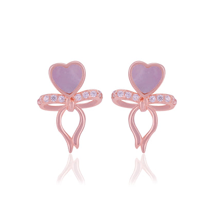 925 Sterling Silver Pearl Heart Bow Drop Earrings For Women