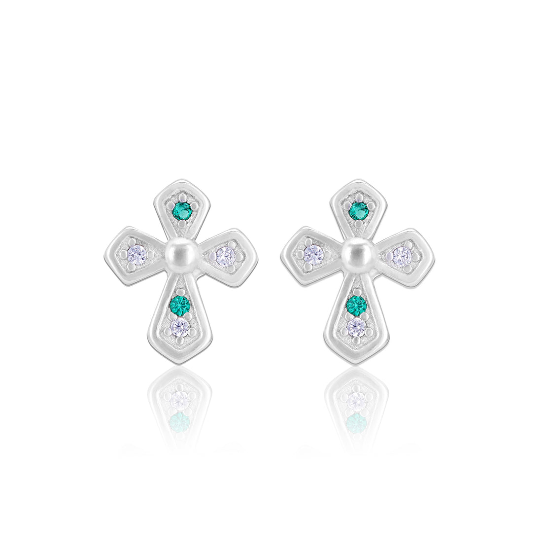 925 Sterling Silver Pearl Hope Cross Rhodium Plated  Earrings for Women