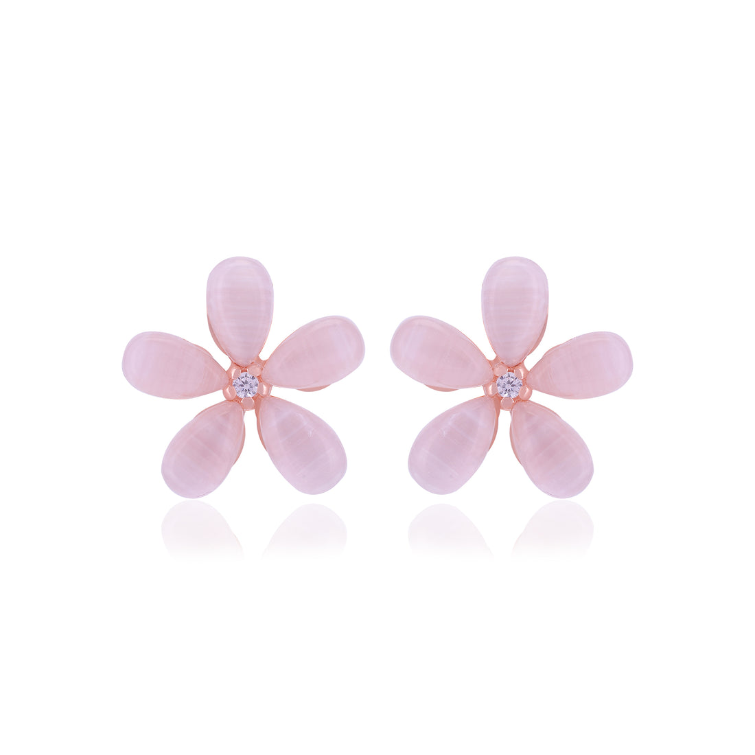 925 Sterling Silver Pearl Petals Tiny Stoned Earrings For Women