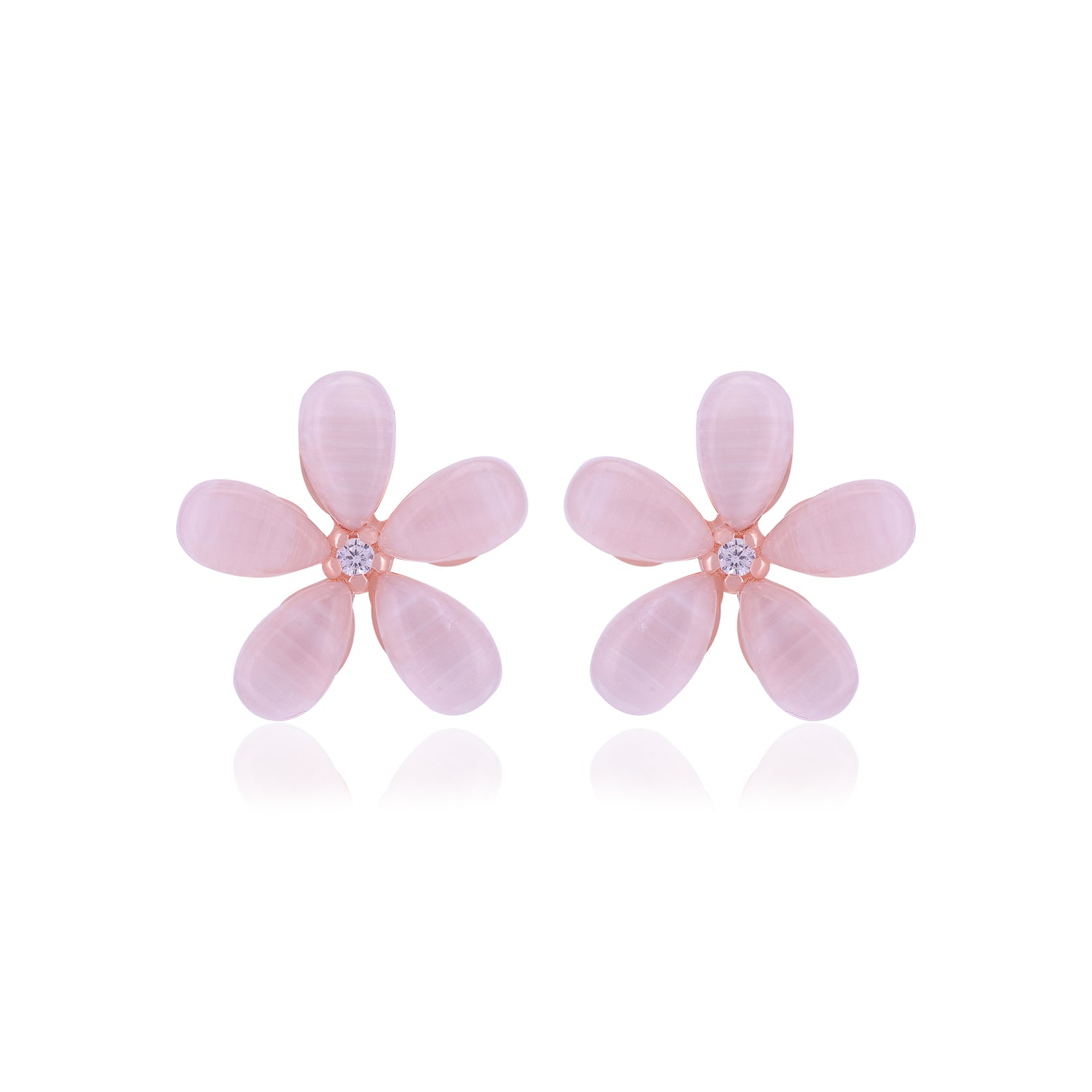 925 Sterling Silver Pearl Petals Tiny Stoned Earrings For Women