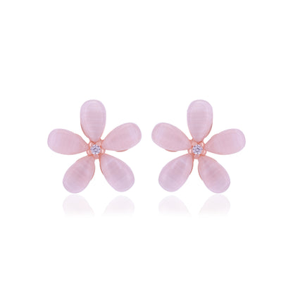 925 Sterling Silver Pearl Petals Tiny Stoned Earrings For Women