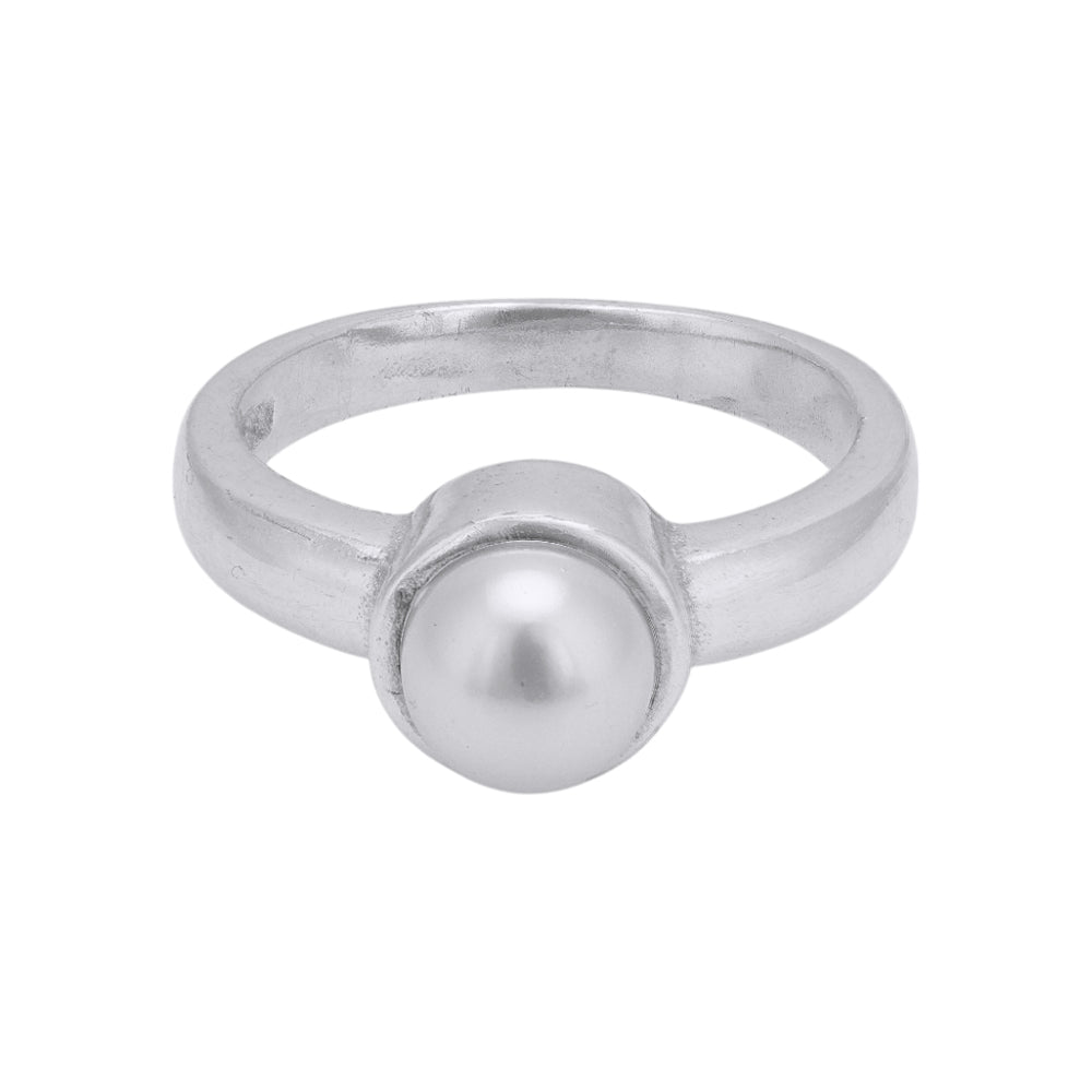 925 Sterling Silver Pearl Rhodium Plated Sleek Ring for Women 