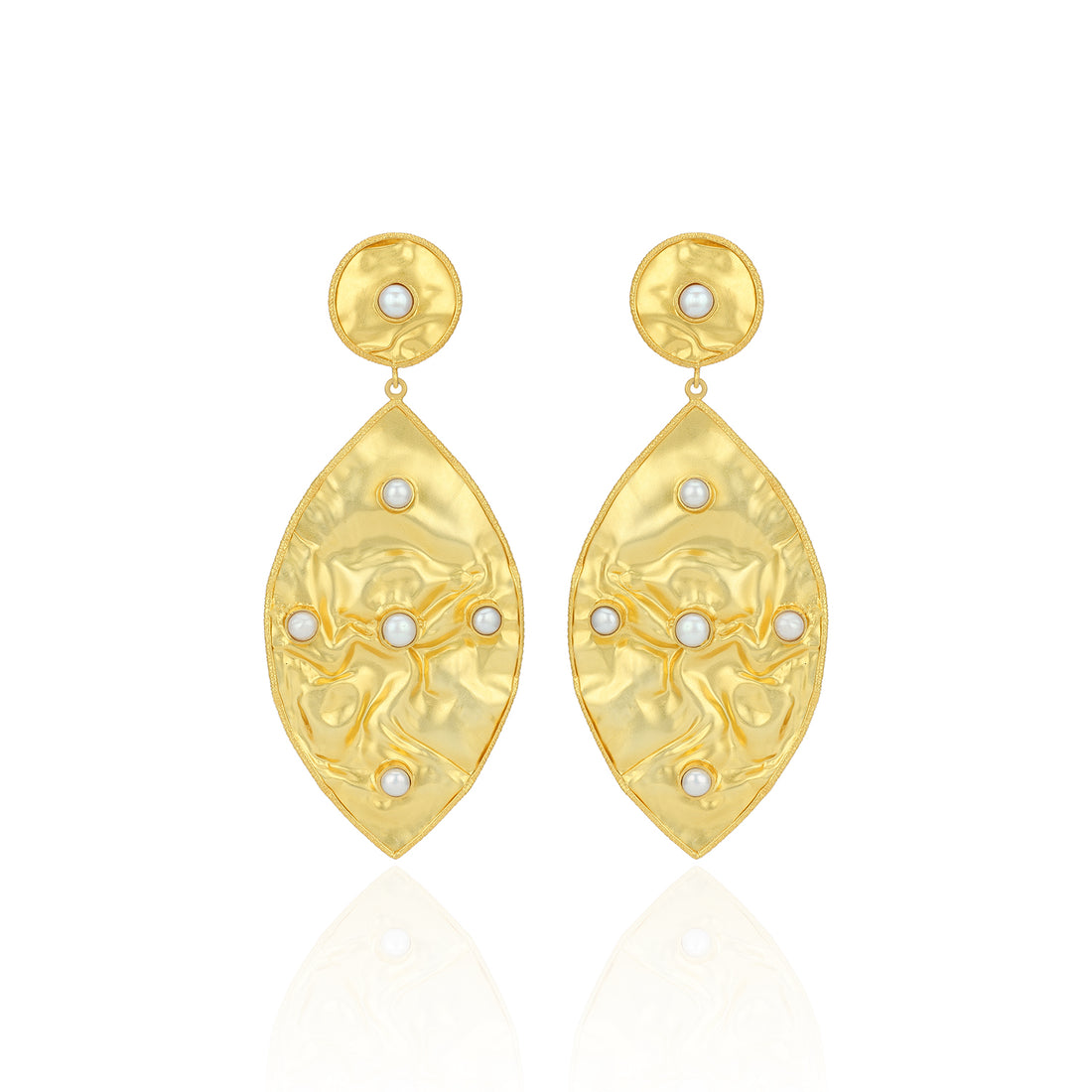 925 Sterling Silver Pearl Touched Golden Leaf  Earrings for women