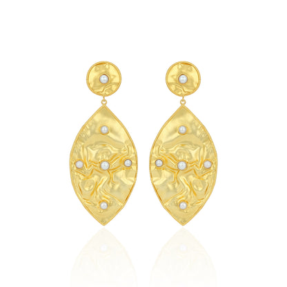 925 Sterling Silver Pearl Touched Golden Leaf  Earrings for women